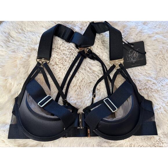 Honey Birdette ADRIANA🖤 Black & Gold 2 Piece Set 36C Bra & M Thong - Picture 3 of 9